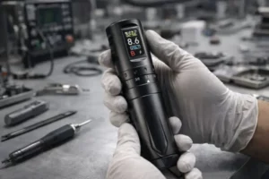 Quality inspection process of wireless tattoo machines during final assembly, focusing on consistency and functional testing